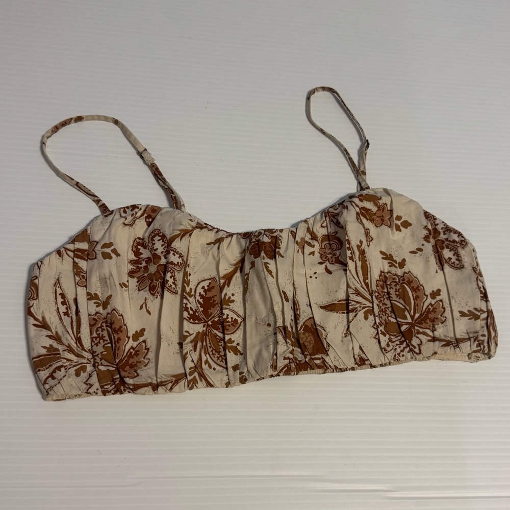 Abercrombie & Fitch Cropped Cami Going Out Top Cream Brown Floral NWOT Medium